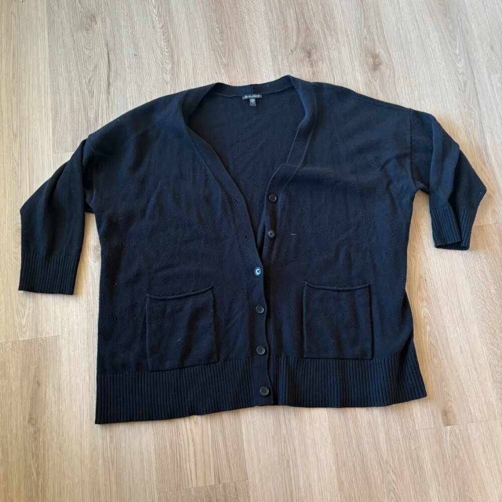 ** Eileen Fisher Long Black Cashmere Blend Cardigan Xl